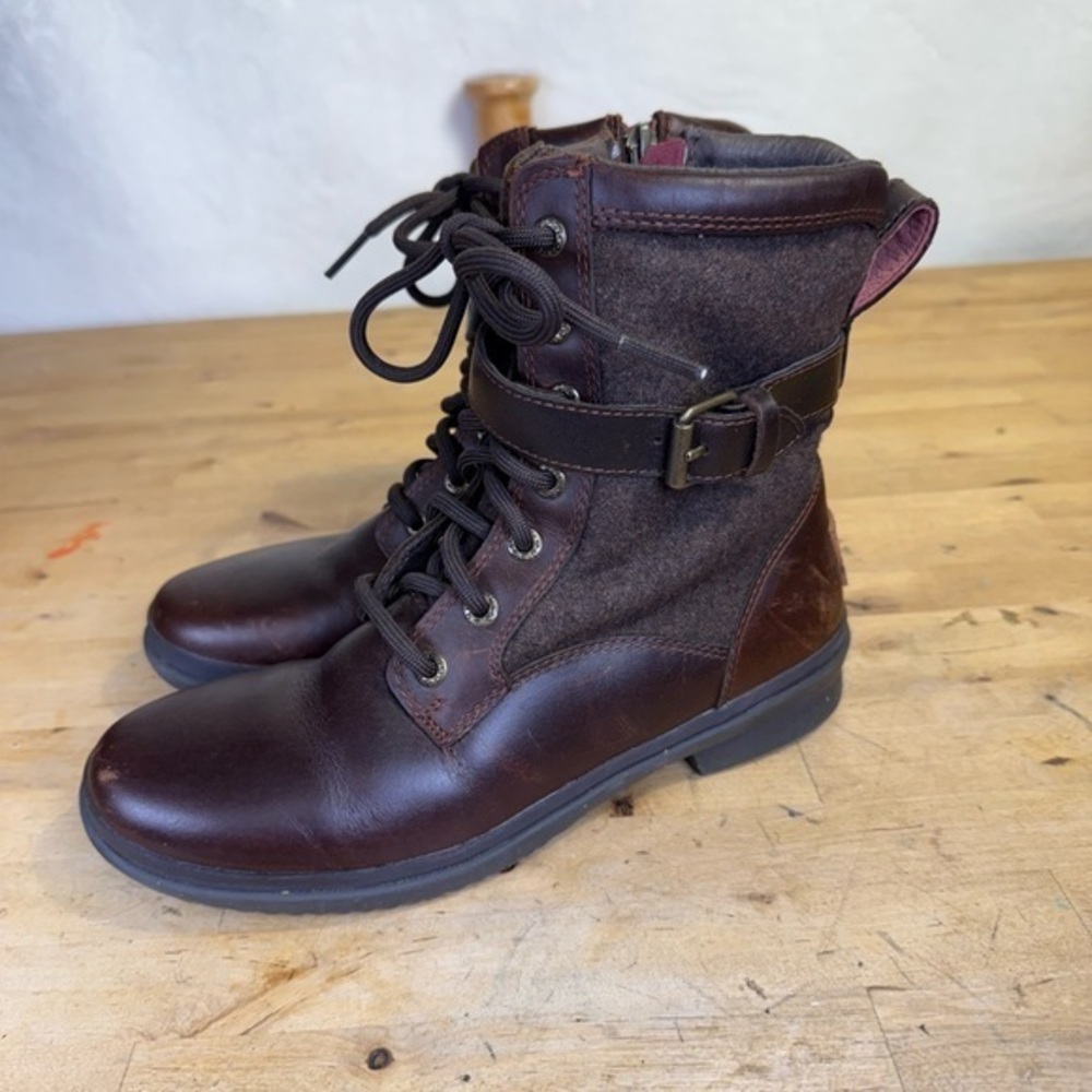 UGG KESEY Leather WATERPROOF SNOW WINTER Buckled Boot BROWN Womens size 6.5